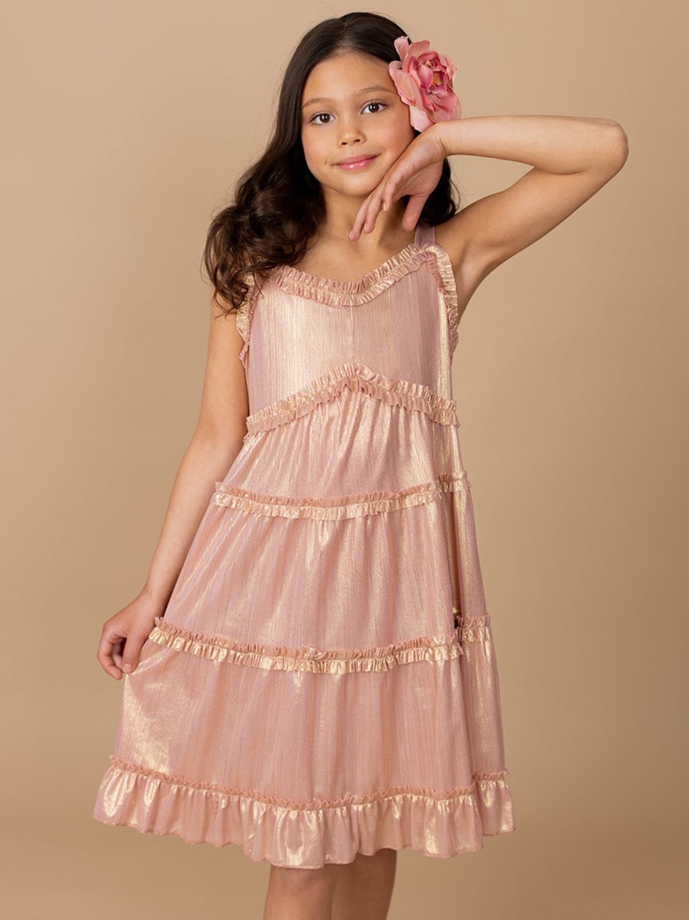 Joyfolie Girl Darana Dress in Metallic Pink size 7 NWT